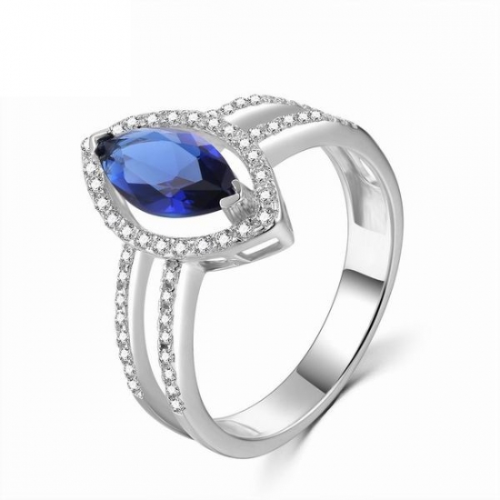 Bijoux fins marquise coupé saphir bleu créé anneaux femmes