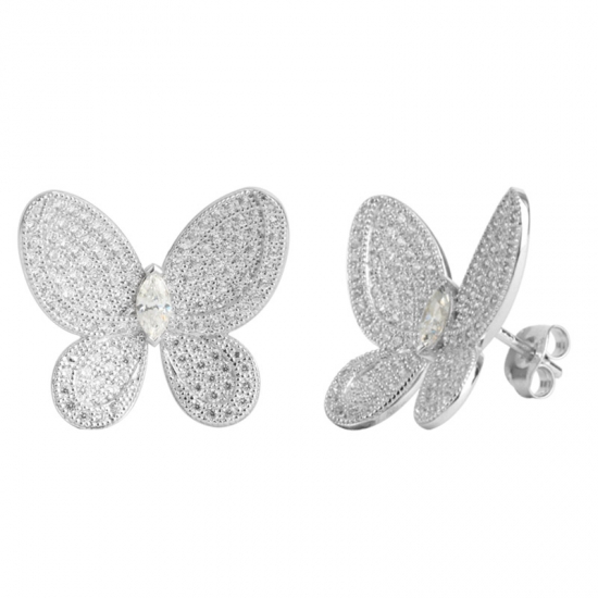 Boucles d'oreilles en argent 925 en forme de papillon avec zircone cubique