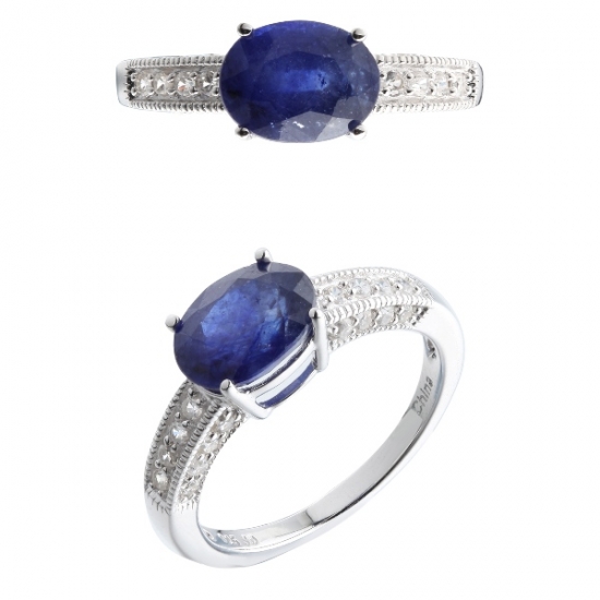 Matériau argent 925 anneau bleu saphir blanc cz anneau