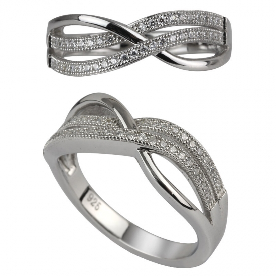 Bijoux en argent plaqué rhodium micro pavé réglant un anneau en zircon blanc