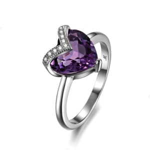 Natural  Heart Purple Amethyst Birthstone Ring
