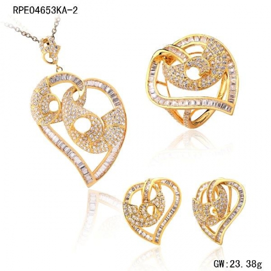 Ensembles de bijoux en forme de cœur en or jaune 18 carats